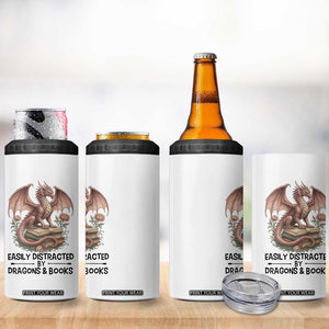 Easily Distracted By Dragon And Books 4 in 1 Can Cooler Tumbler Funny Book Lover TS12 Print Your Wear