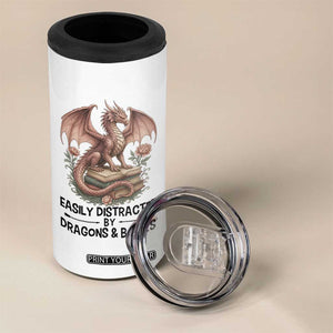 Easily Distracted By Dragon And Books 4 in 1 Can Cooler Tumbler Funny Book Lover TS12 Print Your Wear