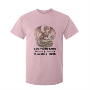 Easily Distracted By Dragon And Books T Shirt For Kid Funny Book Lover TS12 Light Pink Print Your Wear