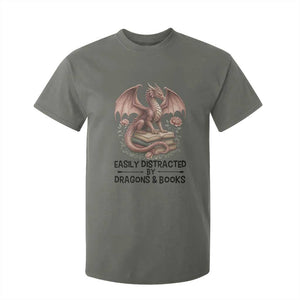 Easily Distracted By Dragon And Books T Shirt For Kid Funny Book Lover TS12 Military Green Print Your Wear