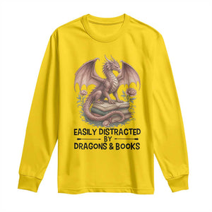 Easily Distracted By Dragon And Books Long Sleeve Shirt Funny Book Lover TS12 Daisy Print Your Wear