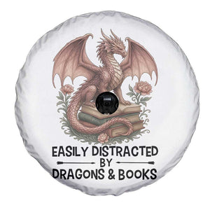 Easily Distracted By Dragon And Books Spare Tire Cover Funny Book Lover TS12 Print Your Wear