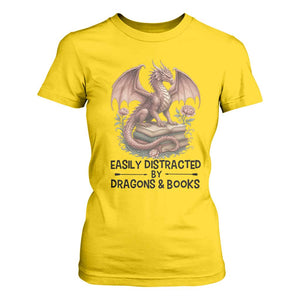 Easily Distracted By Dragon And Books T Shirt For Women Funny Book Lover TS12 Daisy Print Your Wear