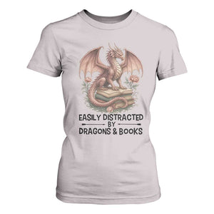 Easily Distracted By Dragon And Books T Shirt For Women Funny Book Lover TS12 Ice Gray Print Your Wear