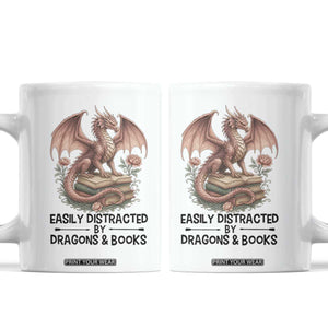 Easily Distracted By Dragon And Books Coffee Mug Funny Book Lover TS12 White Print Your Wear