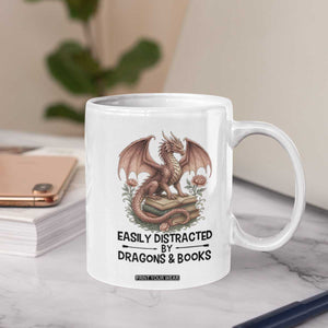 Easily Distracted By Dragon And Books Coffee Mug Funny Book Lover TS12 Print Your Wear