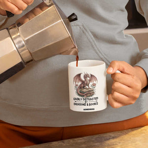 Easily Distracted By Dragon And Books Coffee Mug Funny Book Lover TS12 Print Your Wear
