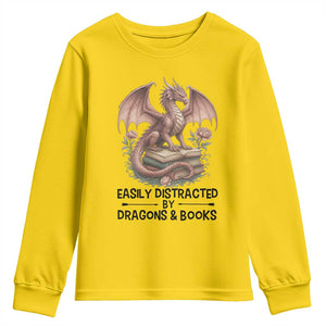 Easily Distracted By Dragon And Books Youth Sweatshirt Funny Book Lover TS12 Daisy Print Your Wear