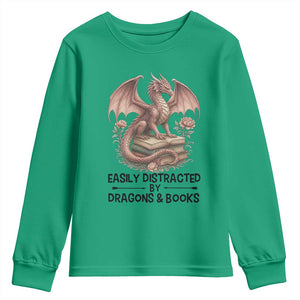 Easily Distracted By Dragon And Books Youth Sweatshirt Funny Book Lover TS12 Irish Green Print Your Wear