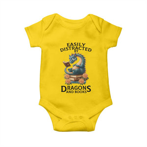 Easily Distracted By Dragon And Books Baby Onesie Cute Book Lover Gift TS12 Daisy Print Your Wear