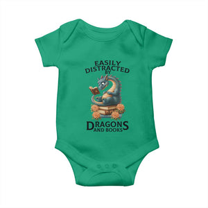 Easily Distracted By Dragon And Books Baby Onesie Cute Book Lover Gift TS12 Irish Green Print Your Wear