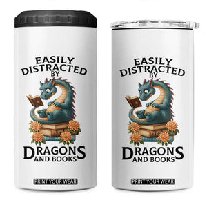 Easily Distracted By Dragon And Books 4 in 1 Can Cooler Tumbler Cute Book Lover Gift TS12 One Size: 16 oz White Print Your Wear