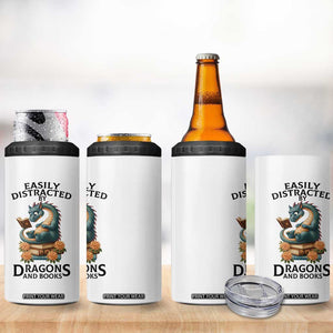 Easily Distracted By Dragon And Books 4 in 1 Can Cooler Tumbler Cute Book Lover Gift TS12 Print Your Wear