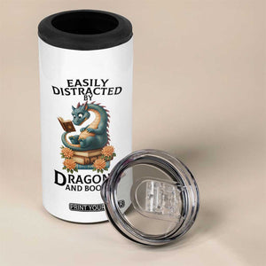 Easily Distracted By Dragon And Books 4 in 1 Can Cooler Tumbler Cute Book Lover Gift TS12 Print Your Wear