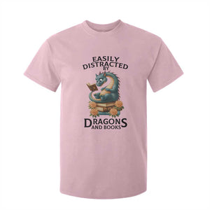 Easily Distracted By Dragon And Books T Shirt For Kid Cute Book Lover Gift TS12 Light Pink Print Your Wear
