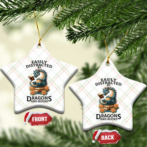 Easily Distracted By Dragon And Books Ceramic Ornament Cute Book Lover Gift TS12 Print Your Wear