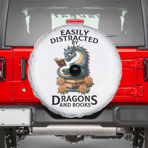 Easily Distracted By Dragon And Books Spare Tire Cover Cute Book Lover Gift TS12 White Print Your Wear