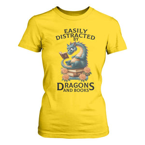 Easily Distracted By Dragon And Books T Shirt For Women Cute Book Lover Gift TS12 Daisy Print Your Wear