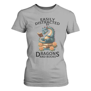 Easily Distracted By Dragon And Books T Shirt For Women Cute Book Lover Gift TS12 Sport Gray Print Your Wear