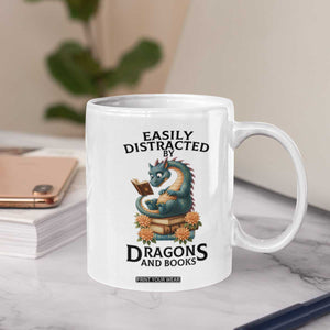 Easily Distracted By Dragon And Books Coffee Mug Cute Book Lover Gift TS12 Print Your Wear