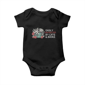Easily Distracted By Cats And Books Baby Onesie Funny Book Lover Gift TS12 Black Print Your Wear