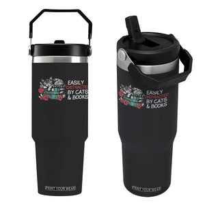 Easily Distracted By Cats And Books Flip Straw Tumbler Funny Book Lover Gift TS12 One Size: 30 oz Black Print Your Wear