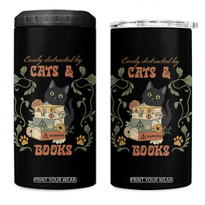 Cute Bookworm Gift 4 in 1 Can Cooler Tumbler Easily Distracted By Cats And Books TS12 One Size: 16 oz Black Print Your Wear
