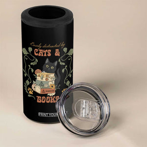 Cute Bookworm Gift 4 in 1 Can Cooler Tumbler Easily Distracted By Cats And Books TS12 Print Your Wear