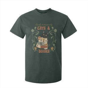 Cute Bookworm Gift T Shirt For Kid Easily Distracted By Cats And Books TS12 Dark Forest Green Print Your Wear