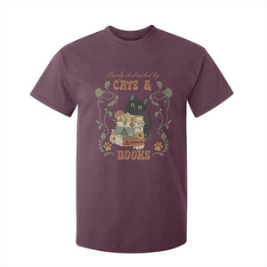 Cute Bookworm Gift T Shirt For Kid Easily Distracted By Cats And Books TS12 Maroon Print Your Wear