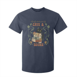 Cute Bookworm Gift T Shirt For Kid Easily Distracted By Cats And Books TS12 Navy Print Your Wear
