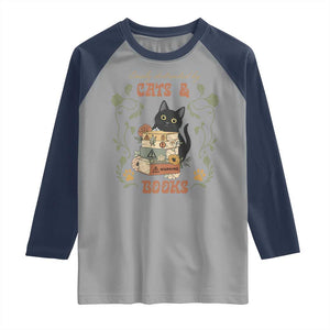 Cute Bookworm Gift Raglan Shirt Easily Distracted By Cats And Books TS12 Sport Gray Navy Print Your Wear