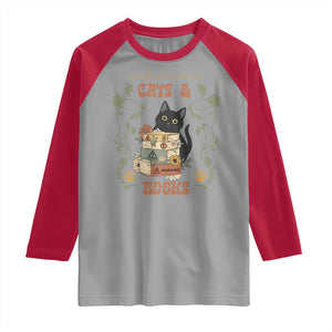 Cute Bookworm Gift Raglan Shirt Easily Distracted By Cats And Books TS12 Sport Gray Red Print Your Wear