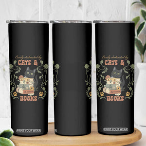 Cute Bookworm Gift Skinny Tumbler Easily Distracted By Cats And Books TS12 Print Your Wear