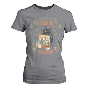 Cute Bookworm Gift T Shirt For Women Easily Distracted By Cats And Books TS12 Charcoal Print Your Wear