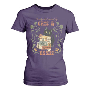 Cute Bookworm Gift T Shirt For Women Easily Distracted By Cats And Books TS12 Purple Print Your Wear