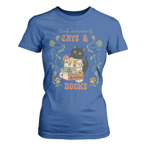 Cute Bookworm Gift T Shirt For Women Easily Distracted By Cats And Books TS12 Royal Blue Print Your Wear