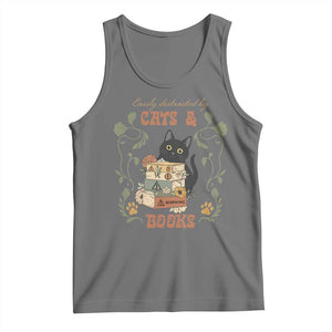 Cute Bookworm Gift Tank Top Easily Distracted By Cats And Books TS12 Black Heather Print Your Wear