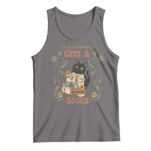 Cute Bookworm Gift Tank Top Easily Distracted By Cats And Books TS12 Deep Heather Print Your Wear