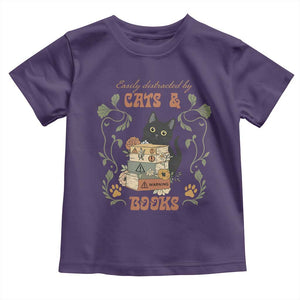 Cute Bookworm Gift Toddler T Shirt Easily Distracted By Cats And Books TS12 Purple Print Your Wear