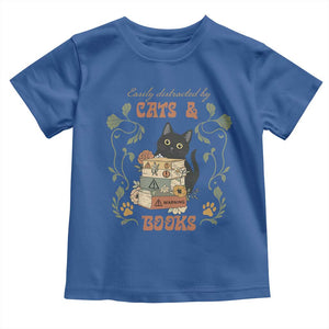 Cute Bookworm Gift Toddler T Shirt Easily Distracted By Cats And Books TS12 Royal Blue Print Your Wear