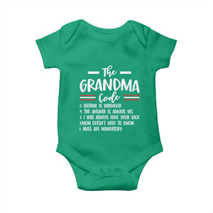 The Grandma Code Baby Onesie Humorous Grandmother Rules Graphic