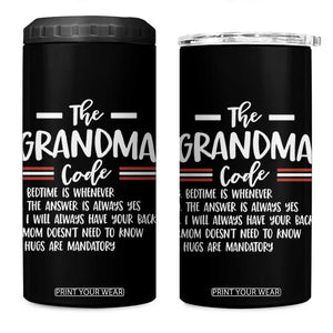 The Grandma Code 4 in 1 Can Cooler Tumbler Humorous Grandmother Rules Graphic