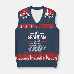 The Grandma Code V-Neck Knit Sweater Vest Humorous Grandmother Rules Graphic
