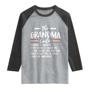 The Grandma Code Raglan Shirt Humorous Grandmother Rules Graphic