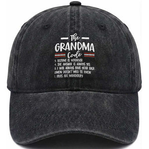 The Grandma Code Washed Cotton Baseball Cap Humorous Grandmother Rules Graphic TS12 Print Your Wear