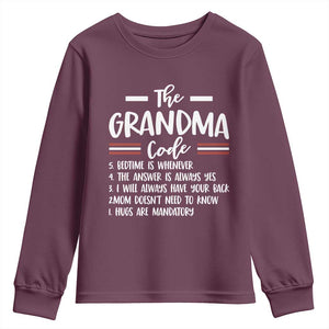 The Grandma Code Youth Sweatshirt Humorous Grandmother Rules Graphic