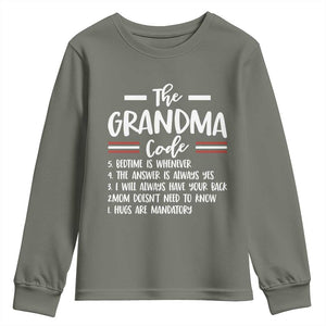 The Grandma Code Youth Sweatshirt Humorous Grandmother Rules Graphic