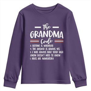 The Grandma Code Youth Sweatshirt Humorous Grandmother Rules Graphic