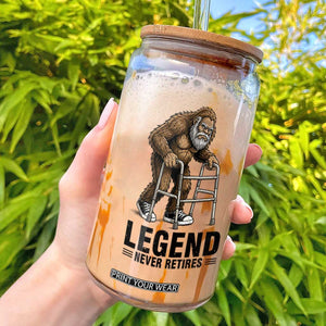 Funny Old Bigfoot Retirement Gift Glass Can Legend Never Retires